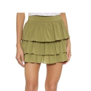 Alice + Olivia Olive Green Ruffle Silk Mini Skirt, Size 2